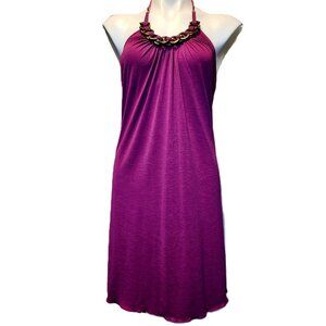 ❤️ 4/$20 IZ Byer halter dress Women's medium purple brown neckline detail